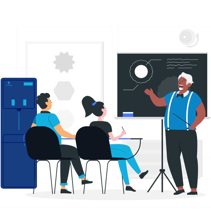 schools Teacher giving a lecture in class to students